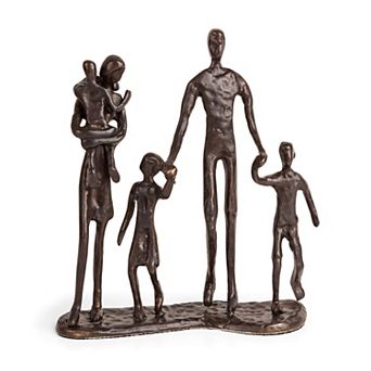 Family Of Five Walking Bronze Sculpture