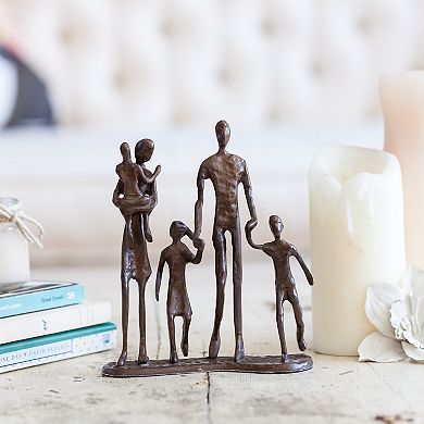 Family Of Five Walking Bronze Sculpture