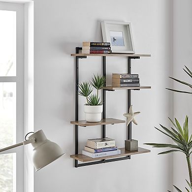 Rhodes 4 Tier Modern Floating Windowsill Wall Shelf Unit With Metal Frame