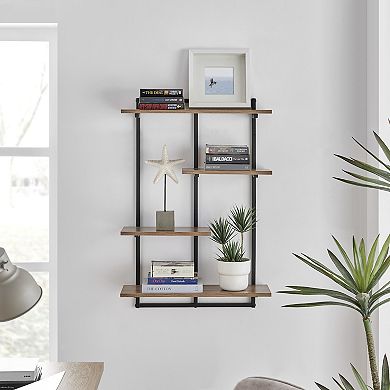 Rhodes 4 Tier Modern Floating Windowsill Wall Shelf Unit With Metal Frame