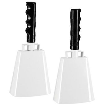 2 Pack Cowbells Noise Makers With Handle For Sporting Events, White, 9.75 In