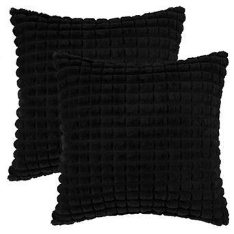2 pc Checked Faux Fur Plush Throw Pillow Covers Solid Soft Fuzzy Cozy Pillowcases 16"x16"
