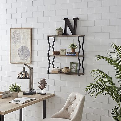 Rustic Industrial 3-tier Zigzag Floating Wall Shelf