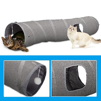 Collapsible Kitty Tunnel Cat Tube With Plush Ball Feather Toy