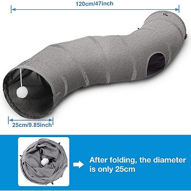 Collapsible Kitty Tunnel Cat Tube With Plush Ball Feather Toy