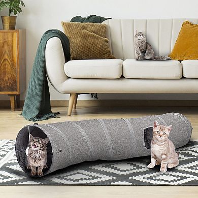 Collapsible Kitty Tunnel Cat Tube With Plush Ball Feather Toy