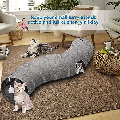 Collapsible Kitty Tunnel Cat Tube With Plush Ball Feather Toy