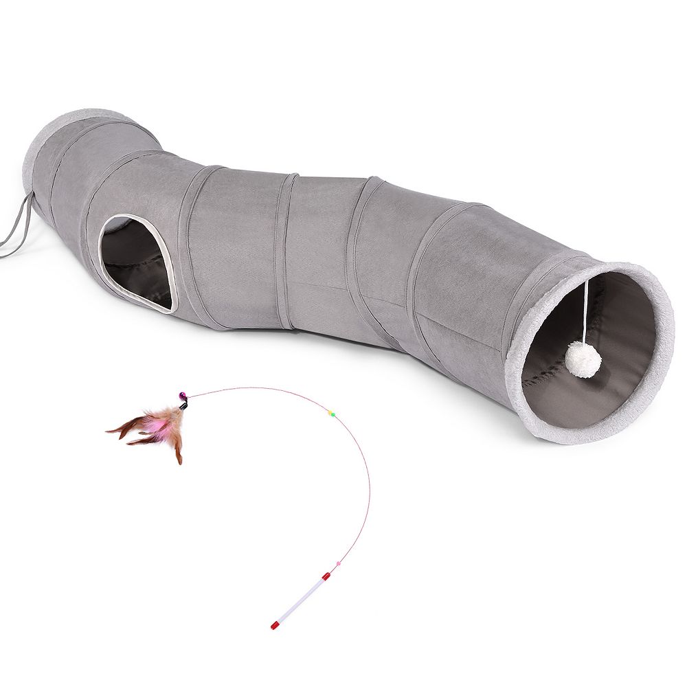 Collapsible Kitty Tunnel Cat Tube With Plush Ball Feather Toy