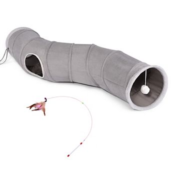 Collapsible Kitty Tunnel Cat Tube With Plush Ball Feather Toy