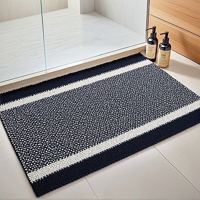 Striped Bathroom Rug Mat Non-slip Soft Plush Shaggy Bath Carpet 16" X 24"
