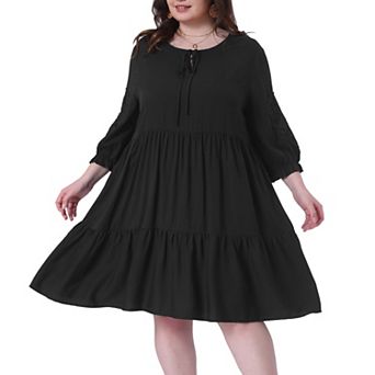 Women's Plus Size V Neck Tie Lace Sleeve Casual Summer Ruffle Hem Midi Flowy Dress