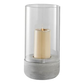 Danya B. Modern Cool Gray Cement Base And Glass Pillar Candle Holder