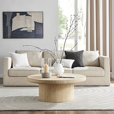 Danya B. Modern Cool Gray Cement Base And Glass Pillar Candle Holder