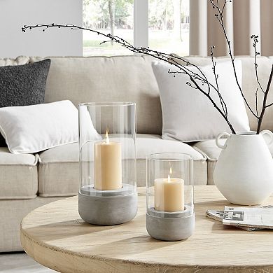 Danya B. Modern Cool Gray Cement Base And Glass Pillar Candle Holder