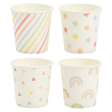 100 Pack Disposable 4 Oz Paper Cups For Espresso, Mouthwash, 4 Colorful Designs