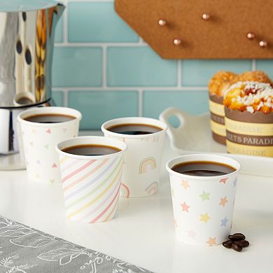 100 Pack Disposable 4 Oz Paper Cups For Espresso, Mouthwash, 4 Colorful Designs