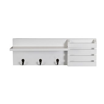 Mail And Key Wall Shelf Organizer With Pocket And Hanging Hooks