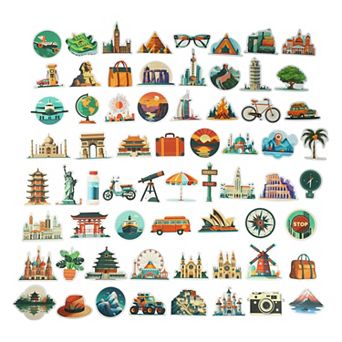 65 pc Travel Stickers Kit Waterproof Travel Map Stickers For Teens Girls Adults