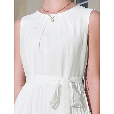 Women's Sleeveless Pleated Dress Tie Waist Casual Office A-line Dresses