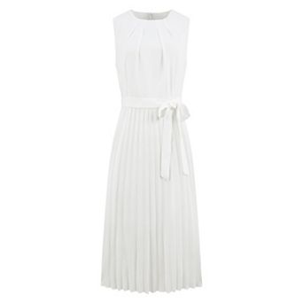 Women's Sleeveless Pleated Dress Tie Waist Casual Office A-line Dresses