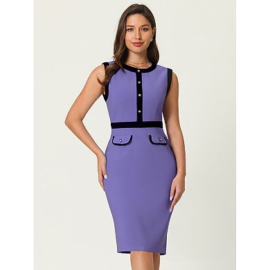 Women's Sheath Dresses Office Sleeveless Contrast Color Pencil Dress