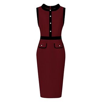Women's Sheath Dresses Office Sleeveless Contrast Color Pencil Dress