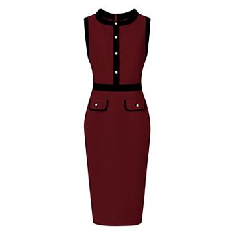 Women's Sheath Dresses Office Sleeveless Contrast Color Pencil Dress