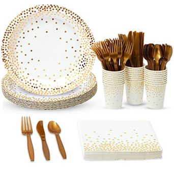 144 pc Gold Party Supplies And Decorations For Wedding, Birthday, Serves 24