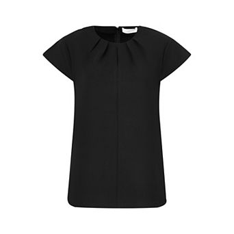 Women's Pleated Neck Top Cap Sleeve Casual Work Blouse