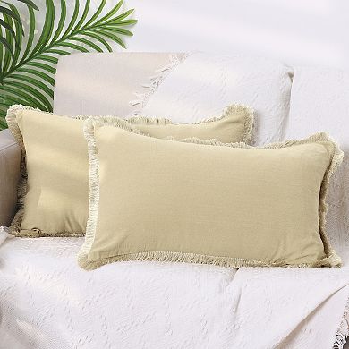 2 Pcs Throw Pillow Cover With Tassel Trim For Farmhouse, Sofa, Couch, Bed Decor