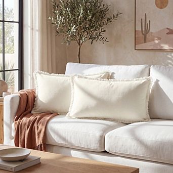 2 pc Throw Pillow Cover With Tassel Trim For Farmhouse, Sofa, Couch, Bed Decor