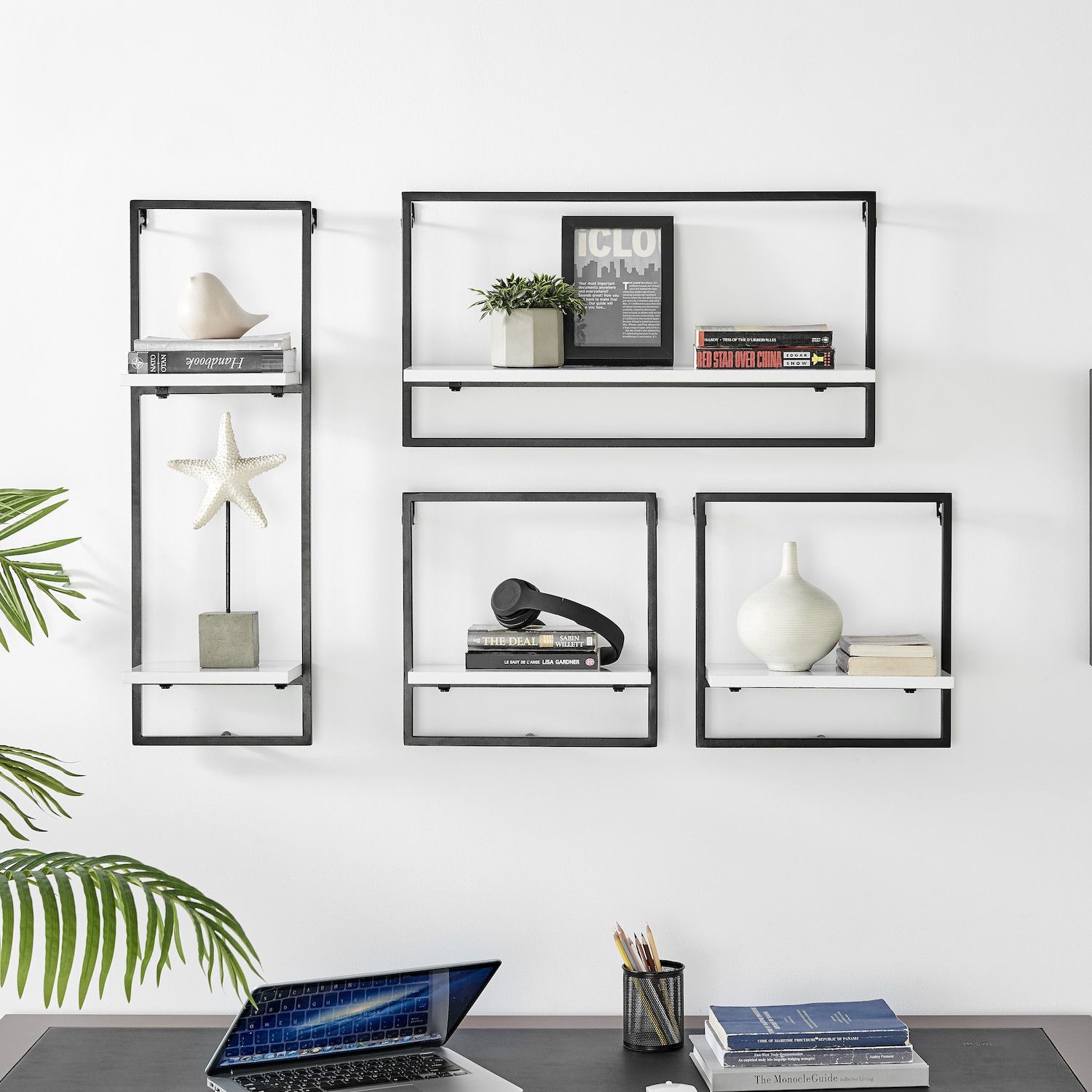 Framed Wall Art 4-piece Modern Shelf Set With Metal Frame