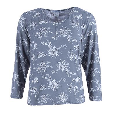 Elegant Emily Women's Henley & Pant Grey Floral Set