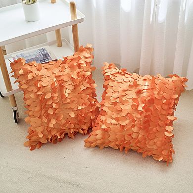 2 Pcs Solid Color Throw Pillowcase 3D Sequins Leaf Cushion Covers for Indoor Outdoor 18 x 18 Inch