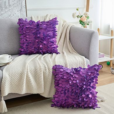 2 Pcs Solid Color Throw Pillowcase 3D Sequins Leaf Cushion Covers for Indoor Outdoor 18 x 18 Inch