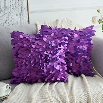 2 pc Solid Color Throw Pillowcase 3D Sequins Leaf Cushion Covers for Indoor Outdoor 18 x 18 Inch