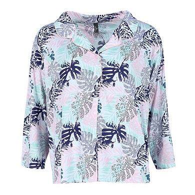 Women's Plus Size Tropic Palms Notch Collar Short Set