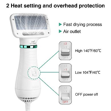 2 In 1 Pet Hair Dryer Blower Slicker Brush Portable Dog Cat Grooming
