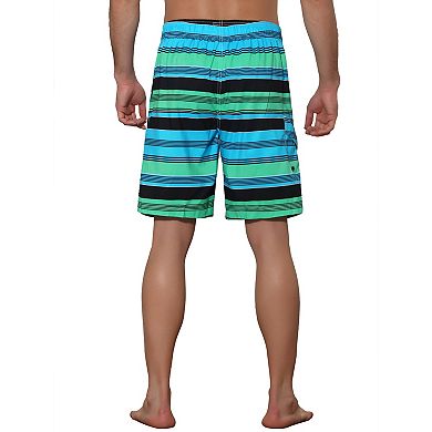 Men's Drawstring Stripes Printed Color Block Beach Pool Board Shorts