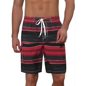 Men's Drawstring Stripes Printed Color Block Beach Pool Board Shorts