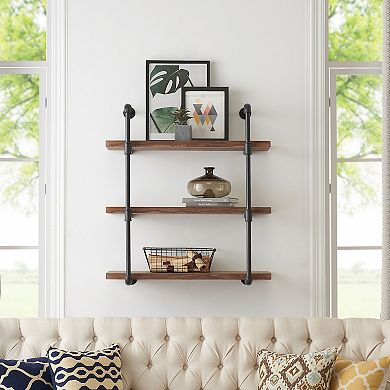 Three Tier Industrial Pipe Wall Shelf