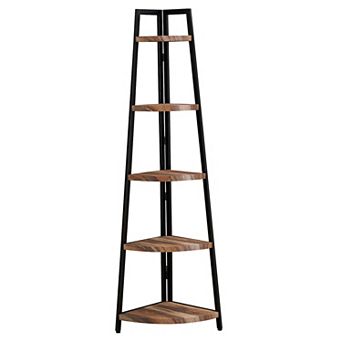Free-standing 5 tier Pyramid Corner Shelf With Metal Frame