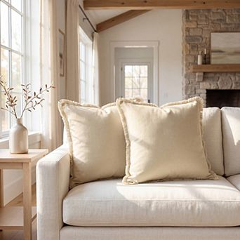 2 pc Throw Pillow Cover with Tassel Trim for Farmhouse, Sofa, Couch, Bed Decor 18"x18"
