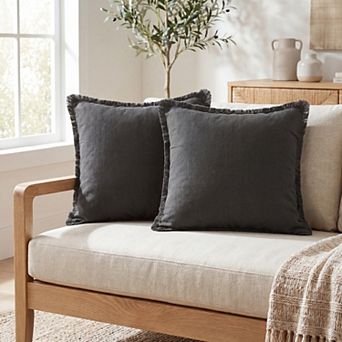 2 pc Throw Pillow Cover with Tassel Trim for Farmhouse, Sofa, Couch, Bed Decor 18"x18"