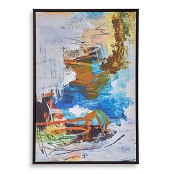 25 X 37 Handcrafted Wall Art Abstract Giclee, Black Frame, Multicolor