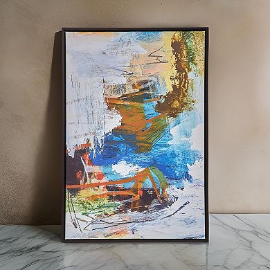 25 X 37 Handcrafted Wall Art Abstract Giclee, Black Frame, Multicolor