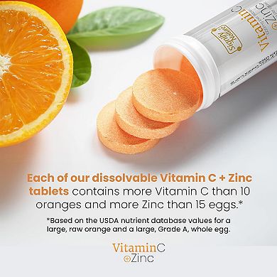 Vitamin C + Zinc Effervescent Tablets - Sugar-free & Vegan - Fizzy Vit C For Immune Support - 80 Ct