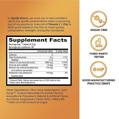 Vitamin C + Zinc Effervescent Tablets - Sugar-free & Vegan - Fizzy Vit C For Immune Support - 80 Ct