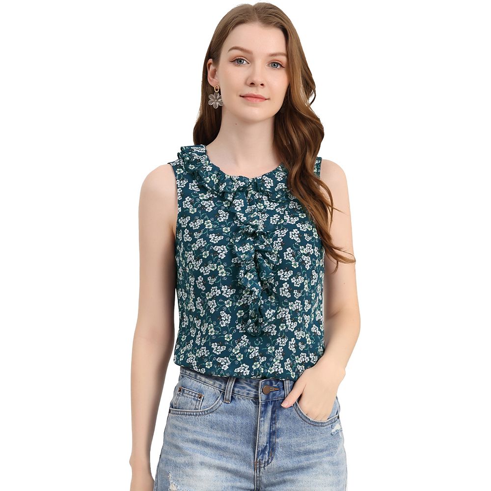 BOMBOM Ruffled Flower Round Neck Blouse main image 0
