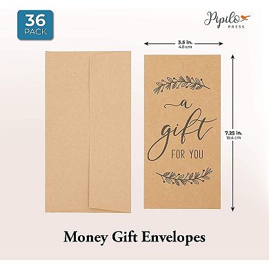 36 Pack Money Cards With Envelopes, A Gift For You Cards, Kraft Paper, 3.5x7.25"